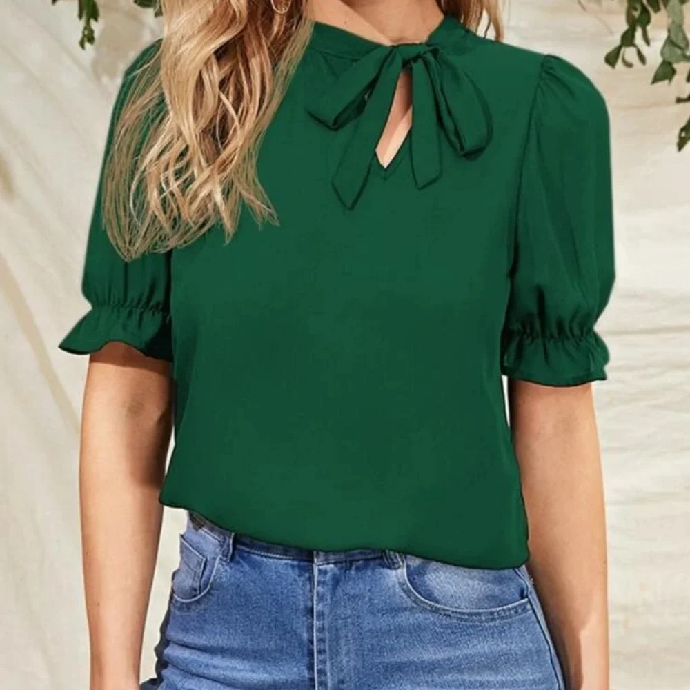 Green cuff sleeve blouse - Picture 1 of 6